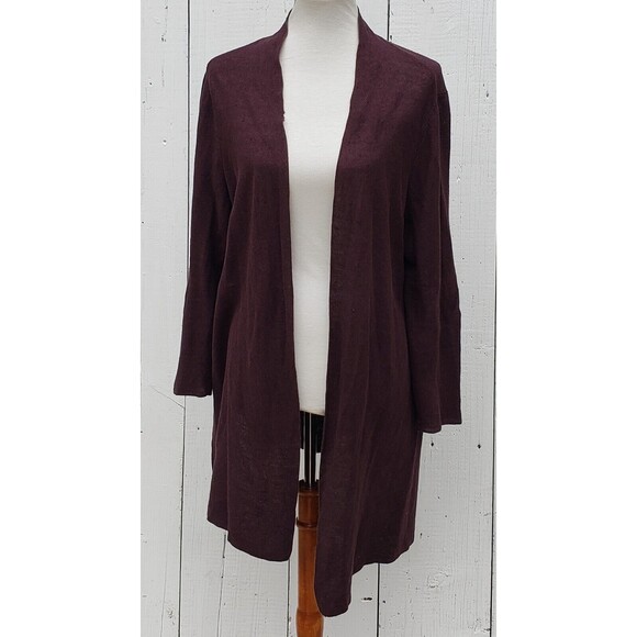 Eileen Fisher Plum Organic Linen Cotton Cardigan Easy Fit Thigh Length XL READ - Picture 5 of 10